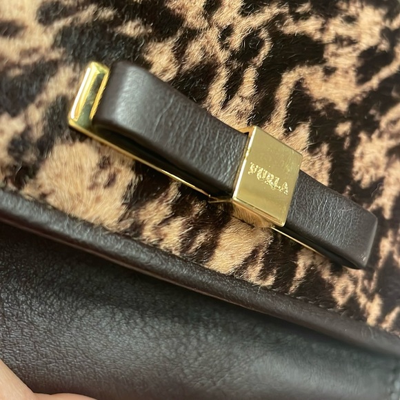 Furla brown crossbody mini wallet bag with gold chain